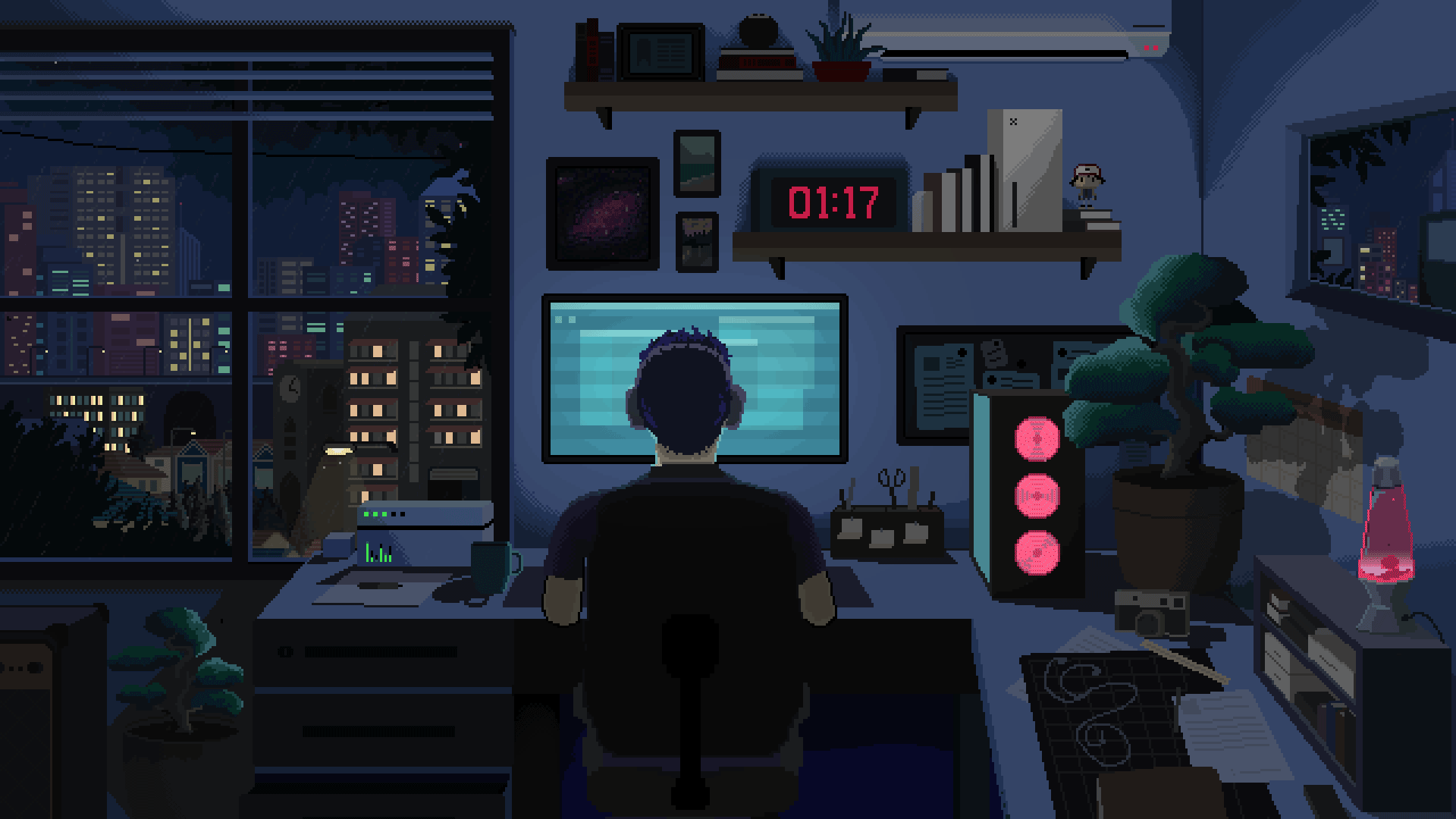 pixelated gif of person working